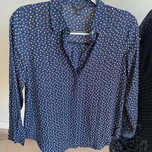 Ann Taylor Factory Petite Navy Polka Dot Blouse